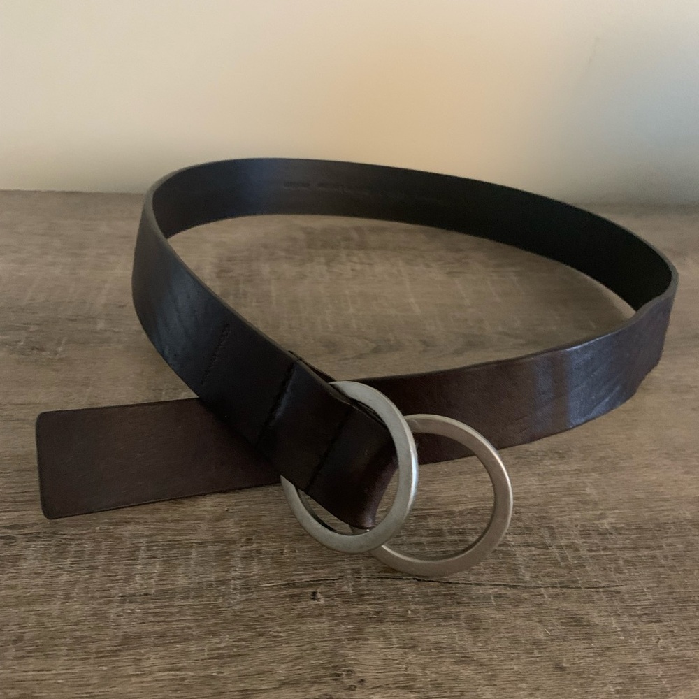 Calvin Klein Dark Brown Leather Belt with Silver Rings